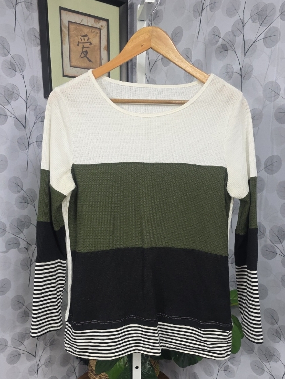 SHEIN Boho Colorblock Waffle Knit Top - Picture 4 of 7